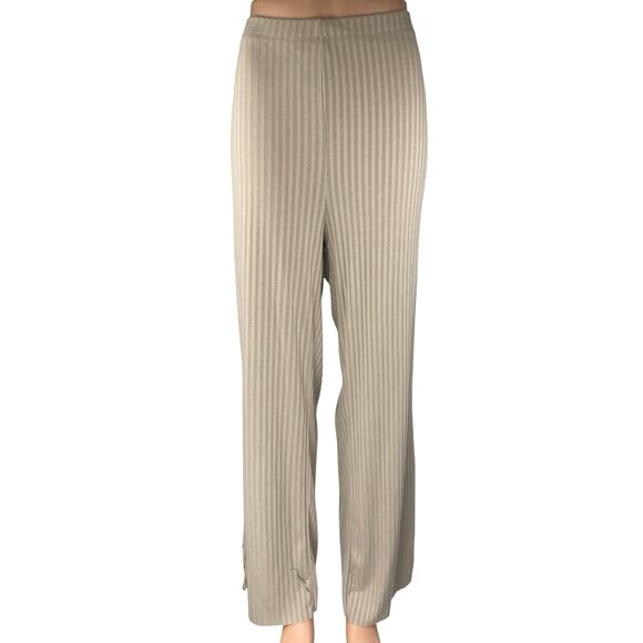 H&M Beige Tan Khaki High Waisted Ribbed Knit Pull On Straight Trousers Pants XL - Picture 1 of 4